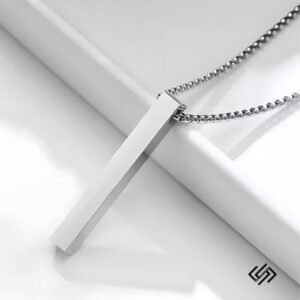 Silver Vertical Bar Pendant Necklace