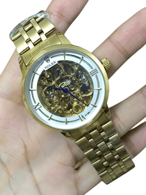 Rolex Sekeleton face two tone watch